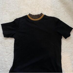 Fendi Black T-Shirt with Gold Trim